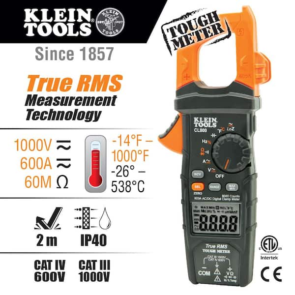 600 Amp Digital Clamp Meter AC/DC True RMS Auto Ranging with GFCI Receptable Tester Tool Set