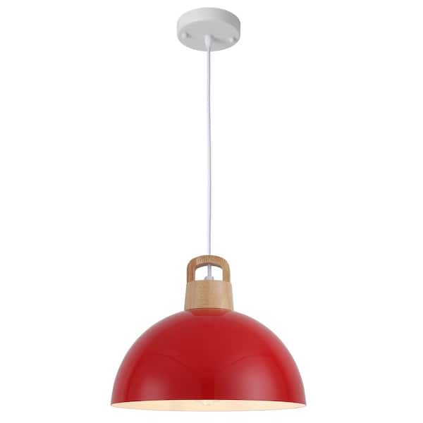 1-Light Red Vintage Pendant Light Adjustable Ceiling Hanging Lights with Metal Shade