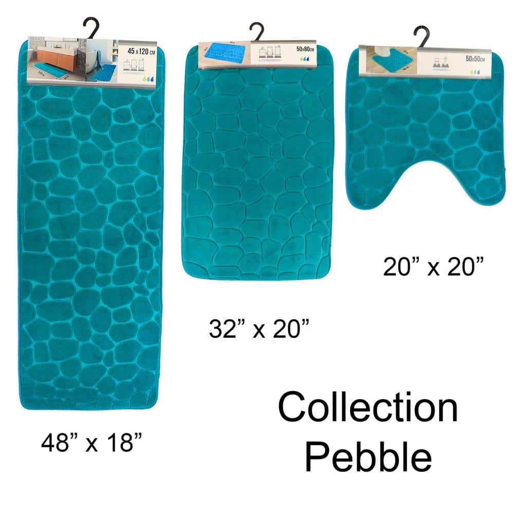 Peacock Blue Memory Foam Bath Mat with 3D Pebble Design