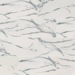 Carrara Azul 16 in. x 32 in. Polished Porcelain Stone Look Floor and Wall Tile (14.20 sq. ft./Case)