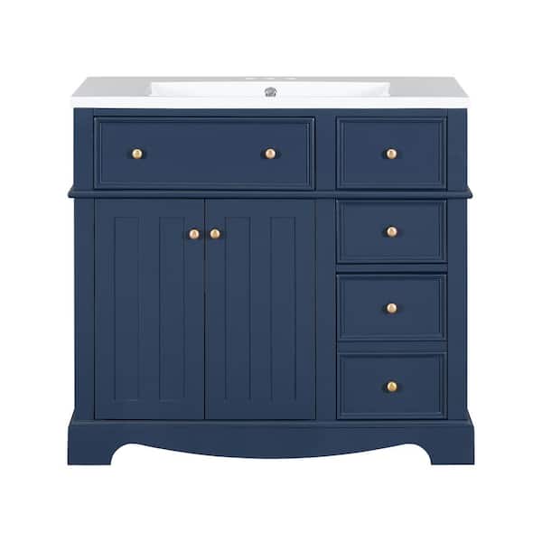 Boosicavelly 36 in. W x 18 in. D x 34 in. H Single Sink Freestanding Bath Vanity in Blue with White Resin Top