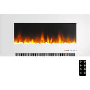 42 in. Wall-Mount Electric Fireplace in White with Multi-Color Flames and Crystal Rock Display