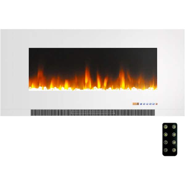 Cambridge 42 in. Wall-Mount Electric Fireplace in White with Multi-Color Flames and Crystal Rock Display