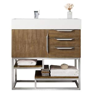 Columbia 35.5 in. W x 19 in. D x 36 in. H Single Bath Vanity in Latte Oak with Mineral Composite Top in Glossy White