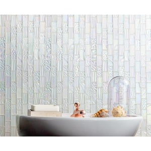 Marina Iridescent Bricks White 12.12 in x 12.75 in. x 8 mm Glass Mosaic Wall Tile