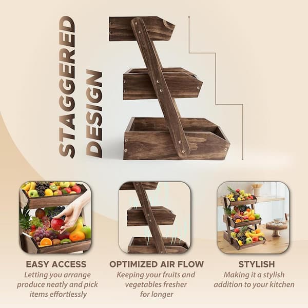 Multifunctional 3-Tier Fruit Basket with Banana Hook and Large