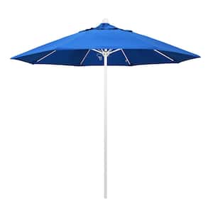9 ft. White Aluminum Commercial Market Patio Umbrella with Fiberglass Ribs and Push Lift in Royal Blue Olefin