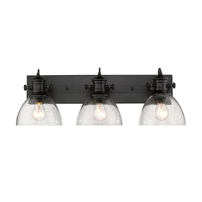 Hines 3-Light Black and Seeded Glass Bath Light
