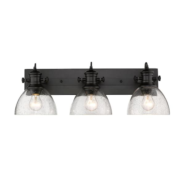Golden Lighting Hines 3-Light Black and Seeded Glass Bath Light