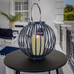 11 in. Round Ribbed Candle Lantern, Moonlit Ocean Blue