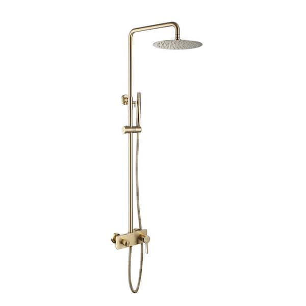 FORCLOVER Single-Handle 1-Spray Wall Mount Tub and Shower Faucet with Hand Shower in Brushed Gold (Valve Included)