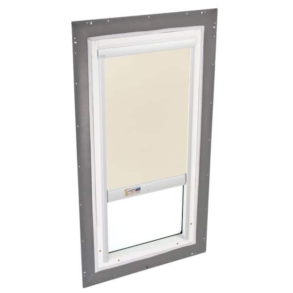 VELUX 22-1/2 in. x 46-1/2 in. Fixed Pan-Flashed Skylight with Tempered LowE3 Glass and Beige Solar-Powered Blackout Blind