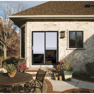 60 in. x 80 in. V-4500 Contemporary Bronze FiniShield Vinyl Right-Hand Full Lite Sliding Patio Door w/ Internal Blinds