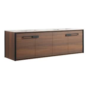 Oakville 72 in. W x 20 in. D x 23.25 in. H Wall Mounted Bathroom Vanity in Brown with White Quartz Top