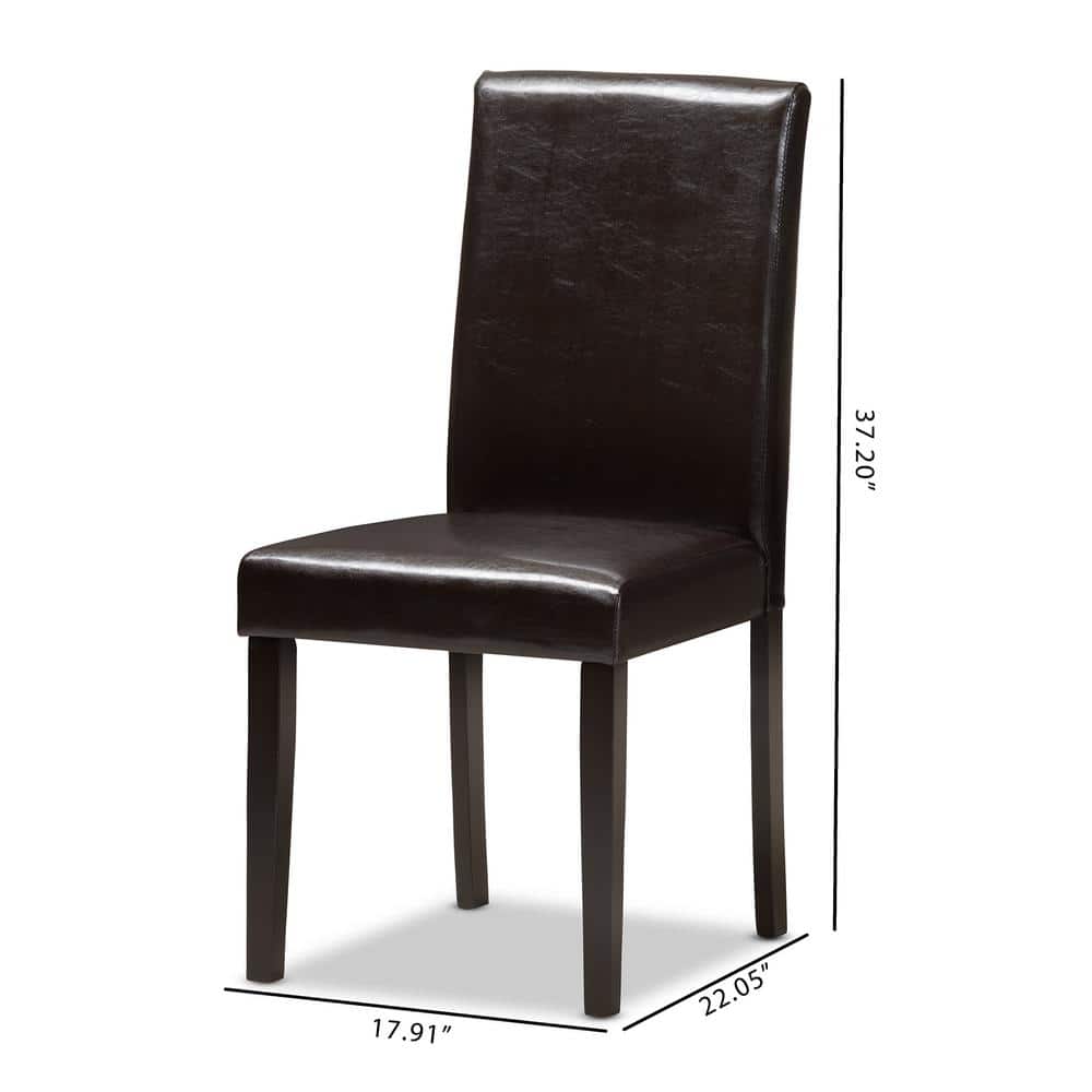 Set of 2 High-Back Brown Faux Leather Upholstered Parsons Dining Chairs