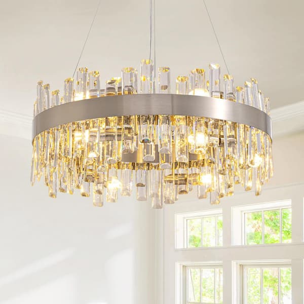 24 in. Modern 12-Light Chrome Crystal Round Chandelier for Kitchen Island Dinning Table Living Room