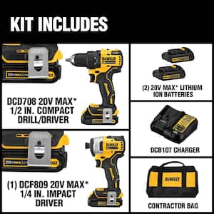 ATOMIC 20V MAX Cordless Brushless Compact Drill/Impact 2 Tool Combo Kit, 20V 6.5 in. Circ Saw, and (2) 1.3Ah Batteries