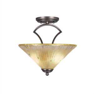 Cleveland 12 in. Graphite Semi-Flush with Amber Crystal Glass Shade