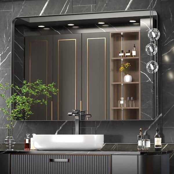 PRIMEPLUS 30 in. W x 40 in. H Large Rectangle Metal Framed Wall Mirrors Bathroom Mirror Vanity Mirror Accent Mirror in Black