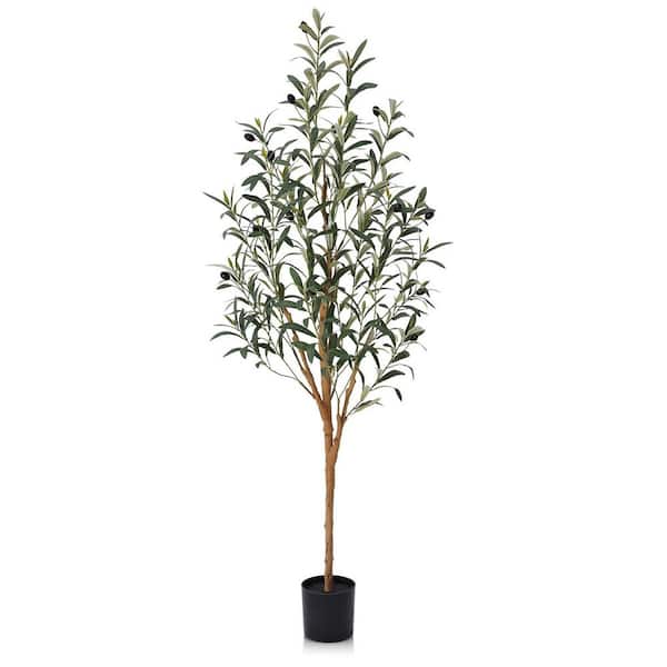4 ft. Artificial Olive Tree, Lifelike Fruits and Natural Wood Trunk, Tall Indoor Fake Potted Plant for Home Office Decor
