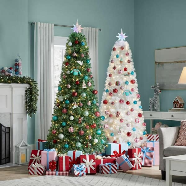 New 4 6 7ft Christmas Tree With White LED Lights Bushy Pine Outdoor Holiday Xmas 