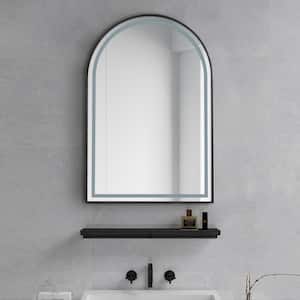 26 in. W x 39 in. H Arched Framed LED Anti-Fog Dimmable Wall Mount Bathroom Vanity Mirror in Matte Black