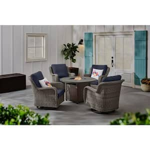 Magnolia Point 5-Piece Metal Patio Fire Pit Set with CushionGuard Midnight Blue Cushions