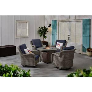 Magnolia Point 5-Piece Metal Patio Fire Pit Set with CushionGuard Midnight Blue Cushions