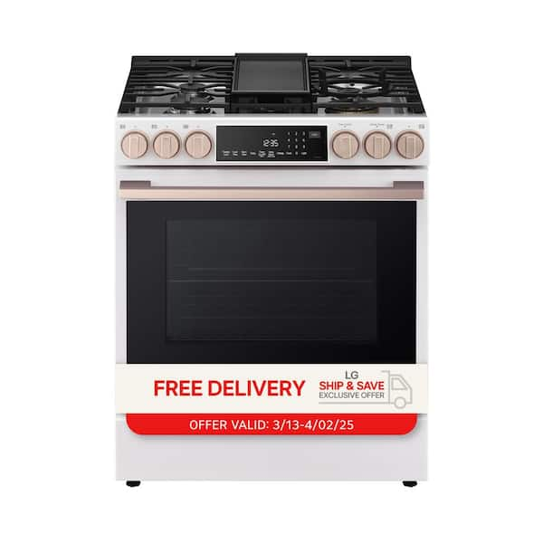 STUDIO 6.3 cu. ft. SMART Slide-in Gas Range in Essence White with ProBake Convection, Easy Clean, Instaview & Air Fry