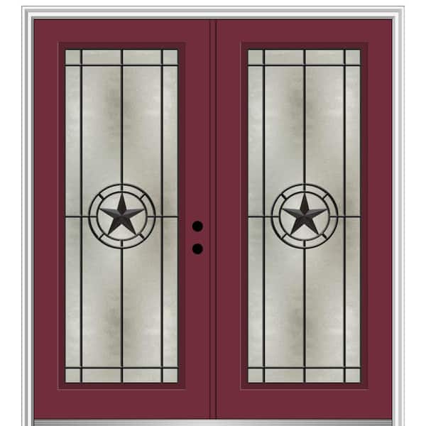 MMI DOOR Elegant Star 72 in. x 80 in. Left-Hand/Inswing Full Lite Decorative Glass Burgundy Painted Fiberglass Prehung Front Door