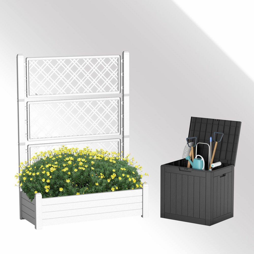 White Wood Rectangles Outdoor Mobile Raised Garden Bed with Wheels ...