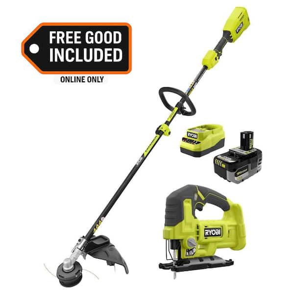 ONE+ HP 18V Brushless 15" Attachment Capable String Trimmer w/ 6.0 Ah Battery, Charger & FREE ONE+ 18V Cordless Jig Saw