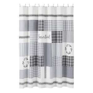 Sawyer Mill Black 72 in Stenciled Patchwork Shower Curtain