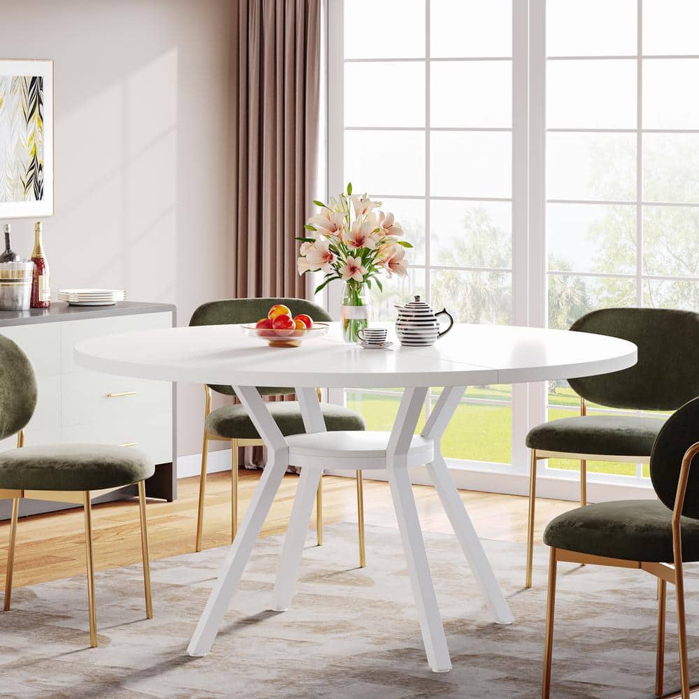 47-Inch White Round Dining Table with Metal Frame