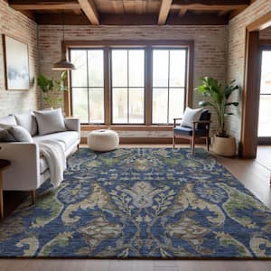 Mayfield Premium Machine Washable Abstract AMF1153 Navy 8 ft. x 10 ft. Area Rug