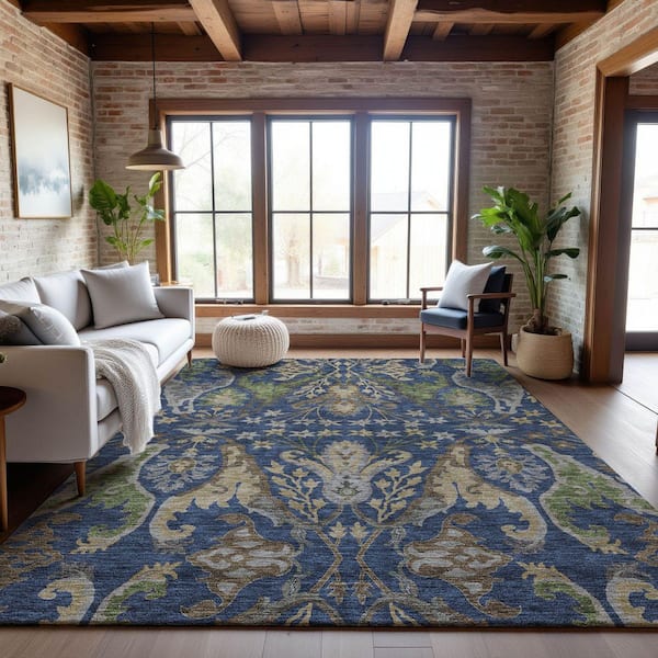 Mayfield Premium Machine Washable Abstract AMF1153 Navy 8 ft. x 10 ft. Area Rug