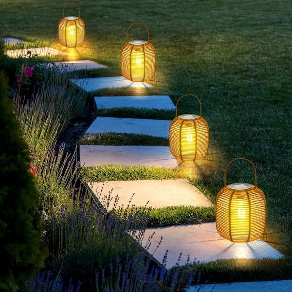 Rattan Solar Lights, Hanging Solar Lanterns Outdoor, Solar