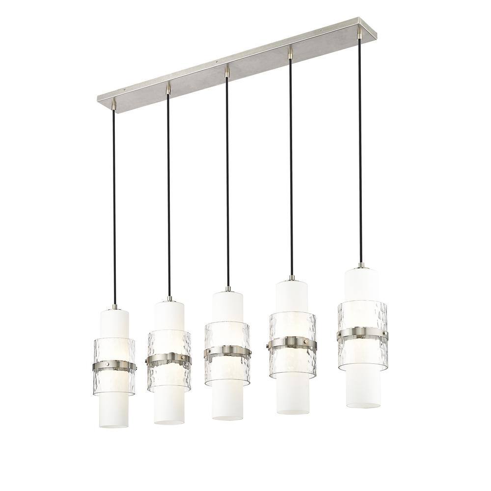 Brushed Nickel 5-Light Linear Chandelier with Etched Opal Glass Shades