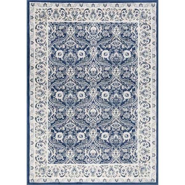 Tayse Rugs Madison Floral Dark Blue 4 ft. x 6 ft. Indoor Area Rug