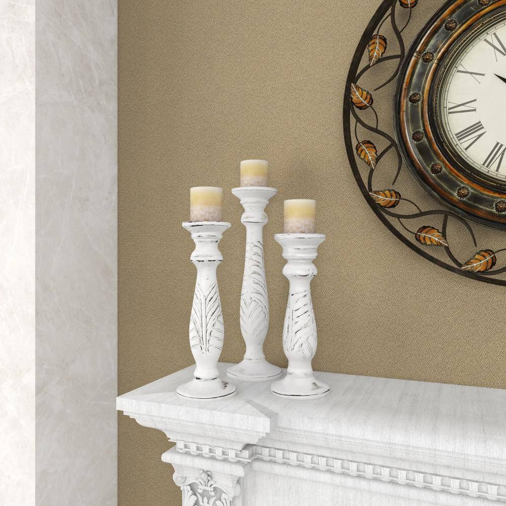 Elegant White Mango Wood Candle Lantern Trio, 18" Height