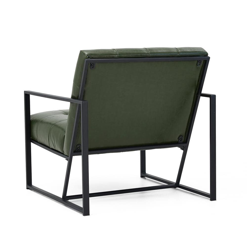 Hunter Green Faux Leather Button-Tufted Accent Chair with Metal Frame