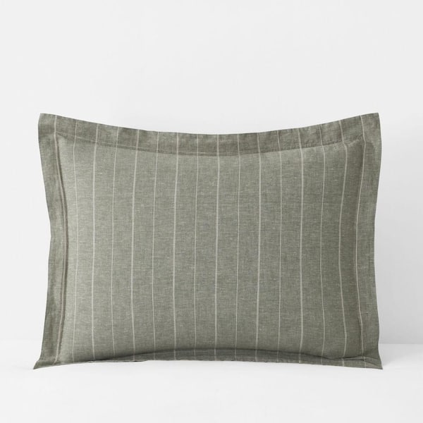 Legends Hotel Washed Linen Cotton Yarn-Dyed Wide Stripe Dark Olive Standard Sham