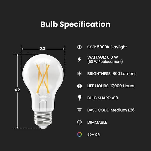 Feit Electric 60-Watt Equivalent A19 Dimmable Clear Glass Filament