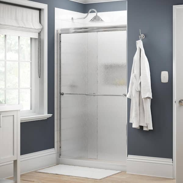 Delta Traditional 47-3/8 in. W x 70 in. H Semi-Frameless Sliding Shower Door in Chrome with 1/4 in. Tempered Rain Glass