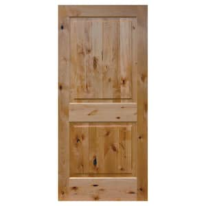 28 in. x 80 in. 2-Panel Square Top Raised Panel V-Groove Solid Core Unfinished Knotty Alder Wood Interior Door Slab