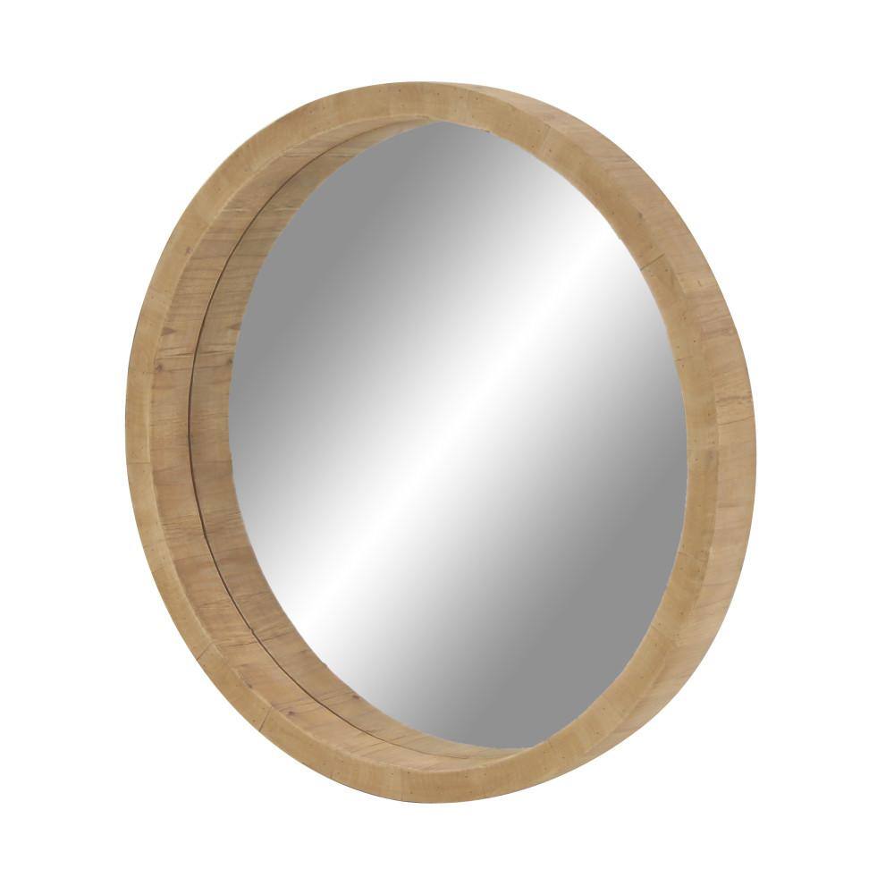 Natural Brown Round Wood Wall Mirror, 32"