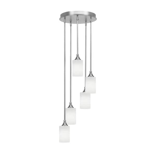 Unbranded Villa 5 Light Brushed Nickel Pendant, Cluster Pendant Light with 4 in. White Muslin Glass Shades, No Bulbs Included