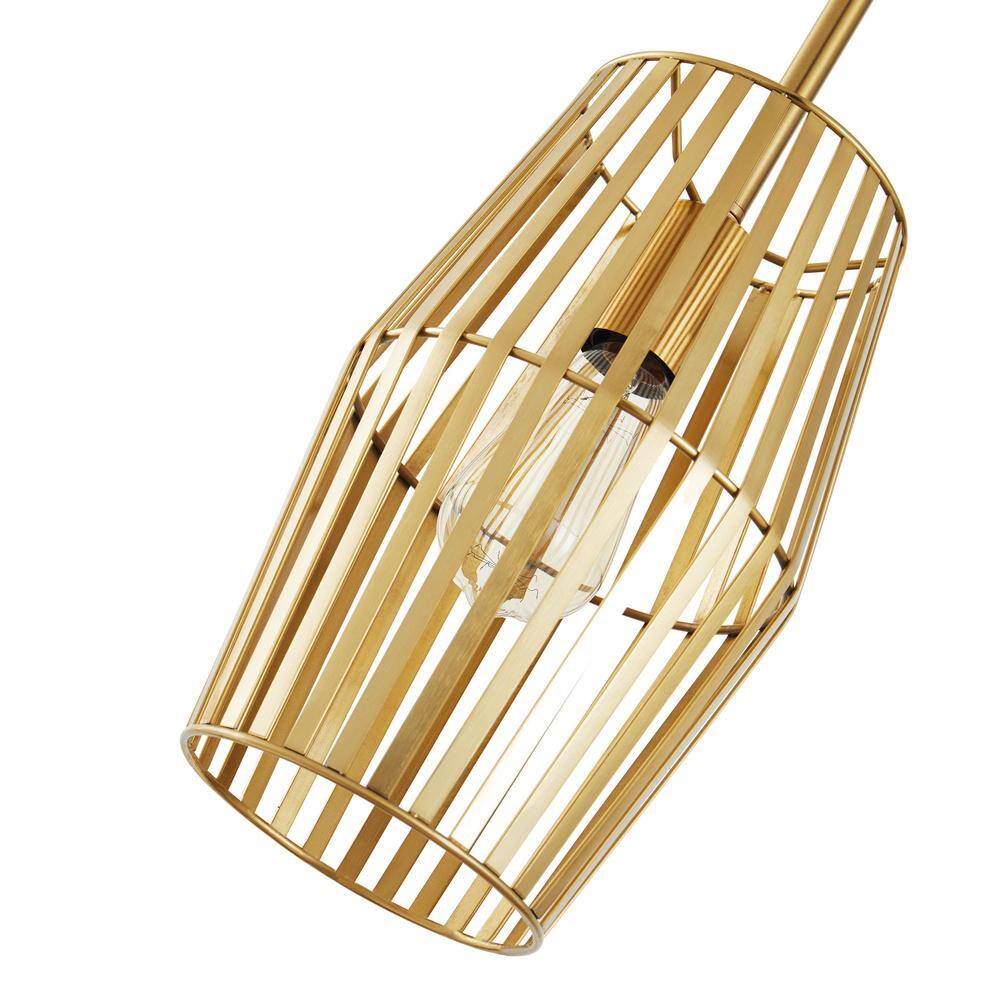 LamQee 1Light Antique Gold Geometric Pendant Light with Caged Metal