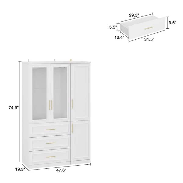 FUFU&GAGA 2-Combination White Wood 47.6 in. W 4-Door Big