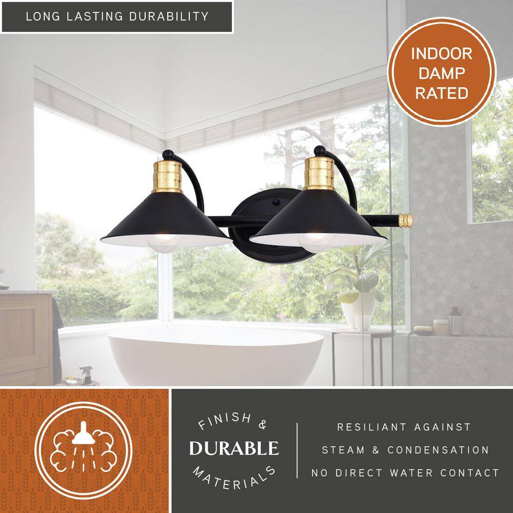 Akron Black and Brass 2-Light Steel Vanity Fixture